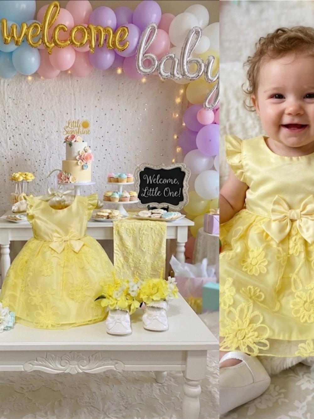 Sweet Sunshine Yellow Baby Shower Centerpiece-Little Girl Birthday, Wearable Set